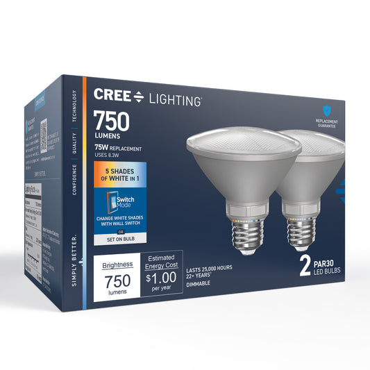 75W Replacement PAR30 5 Shades + Switch Mode Medium E26 Base Dimmable LED Light Bulb (2-Pack)