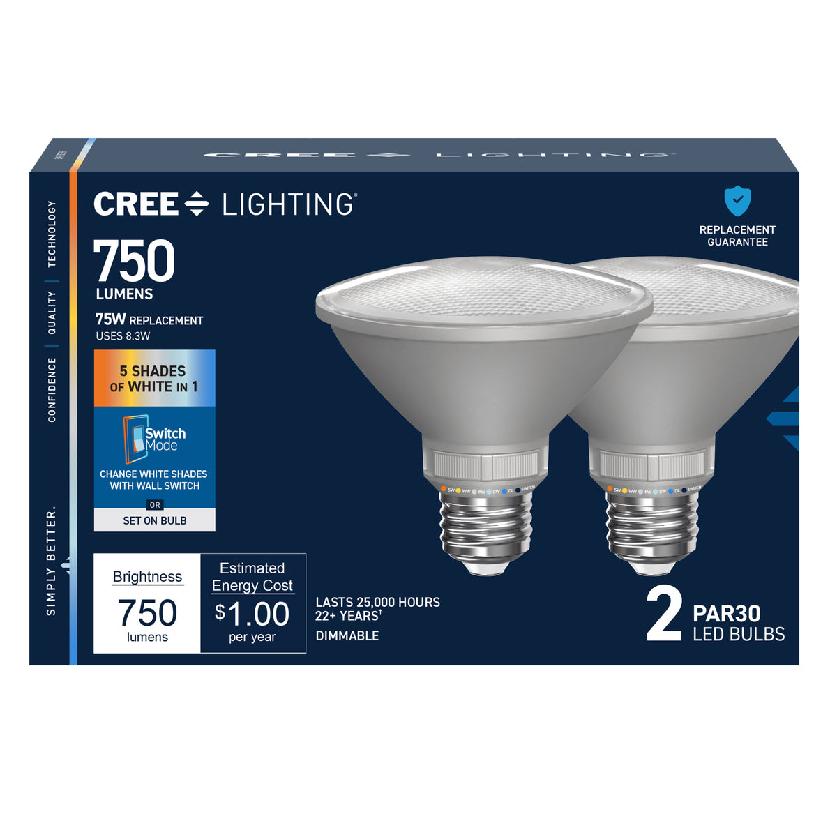 75W Replacement PAR30 5 Shades + Switch Mode Medium E26 Base Dimmable LED Light Bulb (2-Pack)