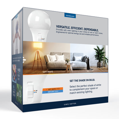 60W Replacement A19 Switchable White Medium E26 Base Dimmable LED Light Bulb (16-Pack)