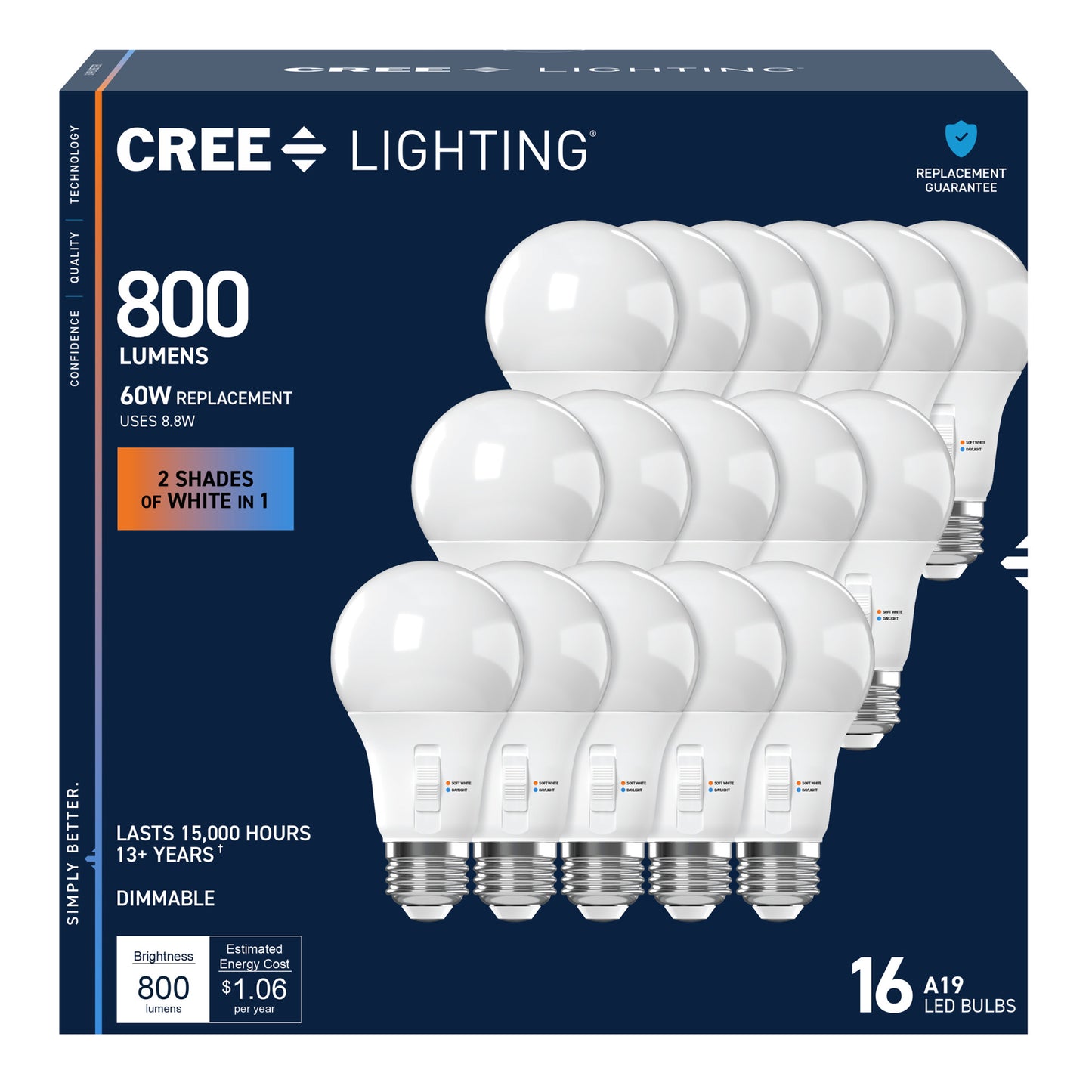 60W Replacement A19 Switchable White Medium E26 Base Dimmable LED Light Bulb (16-Pack)