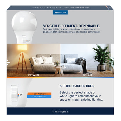 60W Replacement A19 Switchable White Medium E26 Base Dimmable LED Light Bulb (16-Pack)