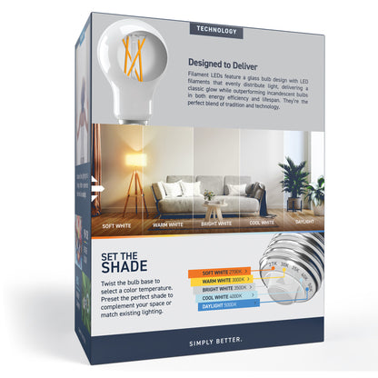 60W Replacement A19 Switchable White Medium E26 Base Dimmable LED Light Bulb (4-Pack)