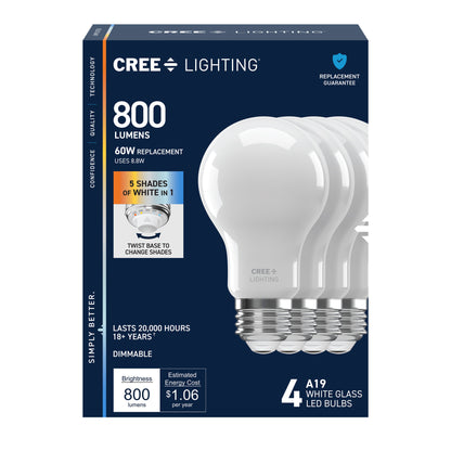 60W Replacement A19 Switchable White Medium E26 Base Dimmable LED Light Bulb (4-Pack)