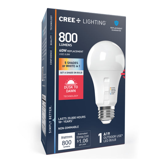 60W Replacement A19 Dusk to Dawn Switchable White Medium E26 Base Non-Dimmable LED Light Bulb
