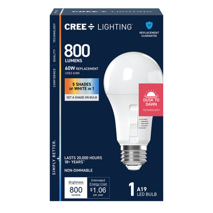 60W Replacement A19 Dusk to Dawn Switchable White Medium E26 Base Non-Dimmable LED Light Bulb
