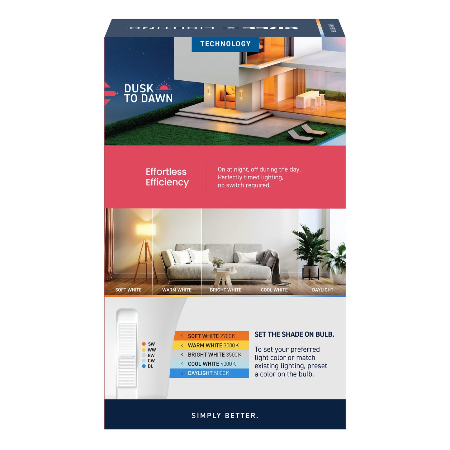 60W Replacement A19 Dusk to Dawn Switchable White Medium E26 Base Non-Dimmable LED Light Bulb