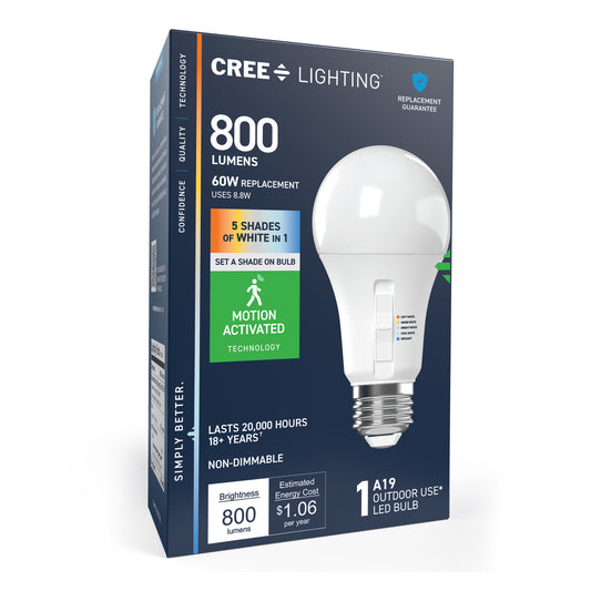 60W Replacement A19 Motion Activated Switchable White Medium E26 Base Non-Dimmable LED Light Bulb