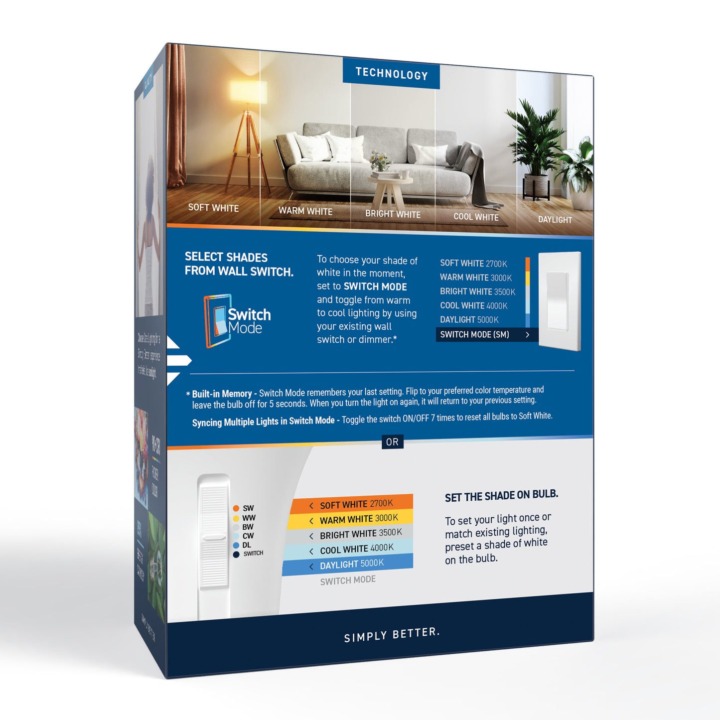 60W Replacement A19 5 Shades + Switch Mode Medium E26 Base Dimmable LED Light Bulb (4-Pack)