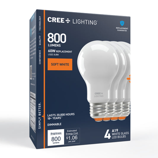 60W Replacement A19 Soft White Medium E26 Base Dimmable LED Light Bulb (4-Pack)