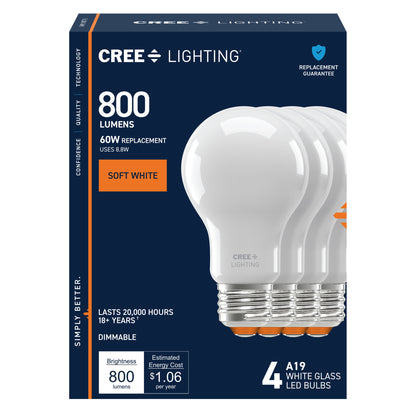 60W Replacement A19 Soft White Medium E26 Base Dimmable LED Light Bulb (4-Pack)