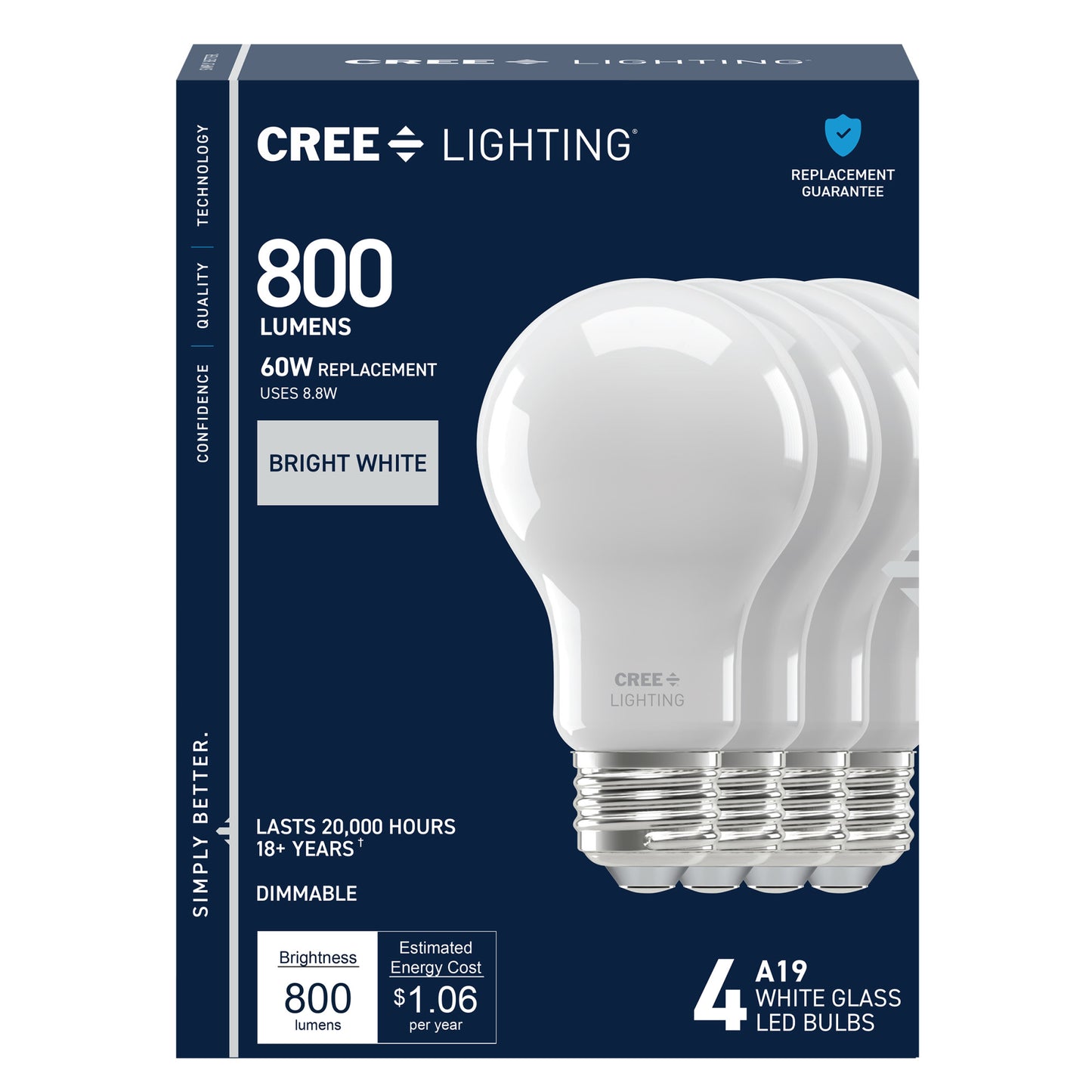 60W Replacement A19 Bright White Medium E26 Base Dimmable LED Light Bulb (4-Pack)