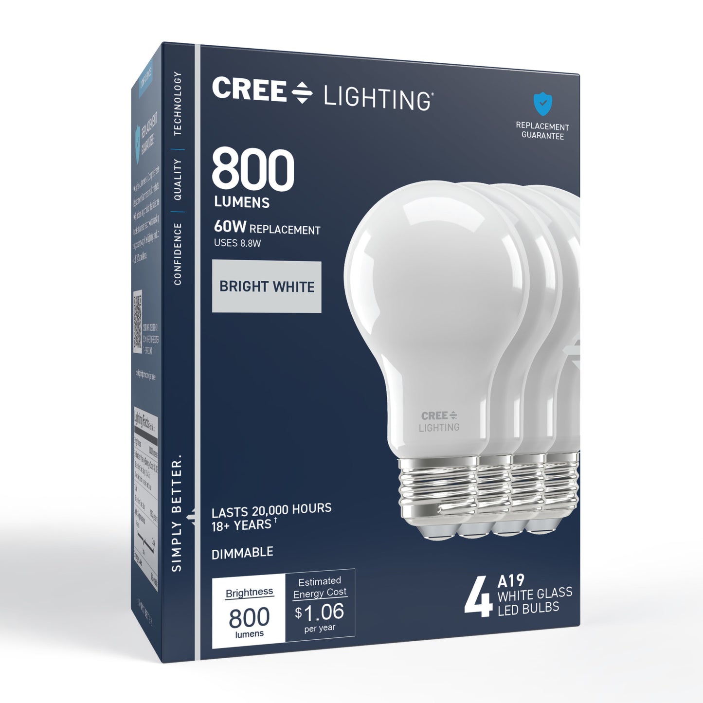 60W Replacement A19 Bright White Medium E26 Base Dimmable LED Light Bulb (4-Pack)