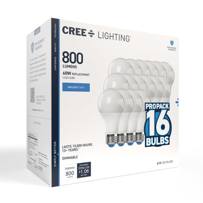 60W Replacement A19 Daylight Medium E26 Base Dimmable LED Light Bulb (16-Pack)