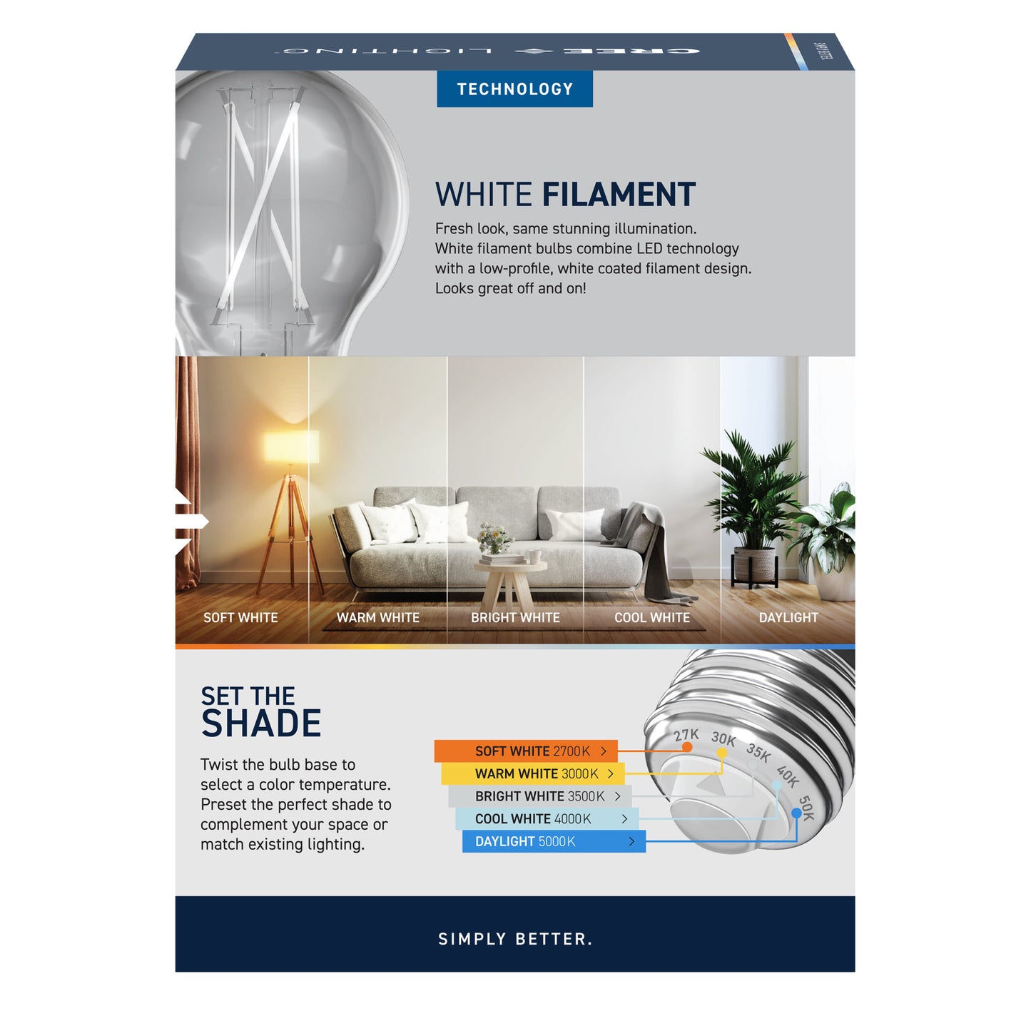 60W Replacement A19 White Filament Switchable White Medium E26 Base Dimmable LED Light Bulb (4-Pack)
