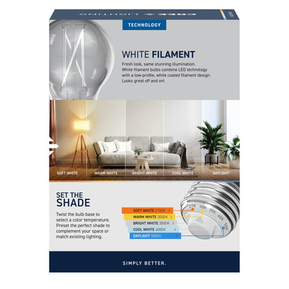 60W Replacement A19 White Filament Switchable White Medium E26 Base Dimmable LED Light Bulb (4-Pack)