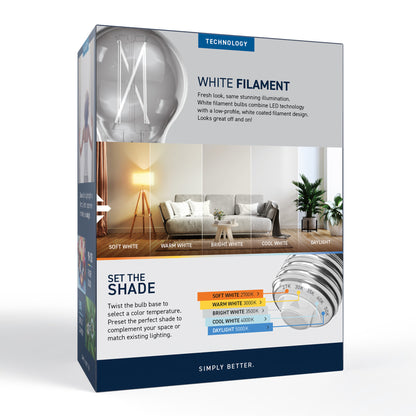 60W Replacement A19 White Filament Switchable White Medium E26 Base Dimmable LED Light Bulb (4-Pack)