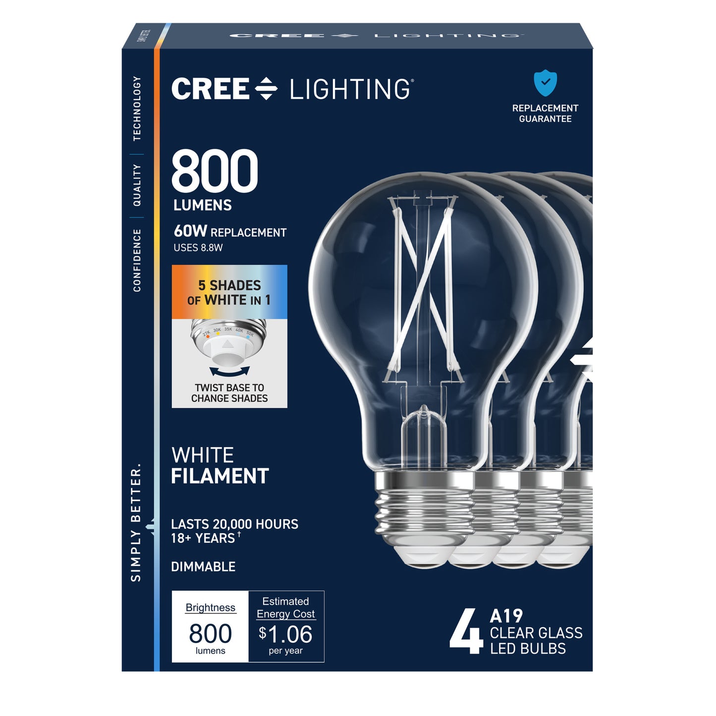 60W Replacement A19 White Filament Switchable White Medium E26 Base Dimmable LED Light Bulb (4-Pack)