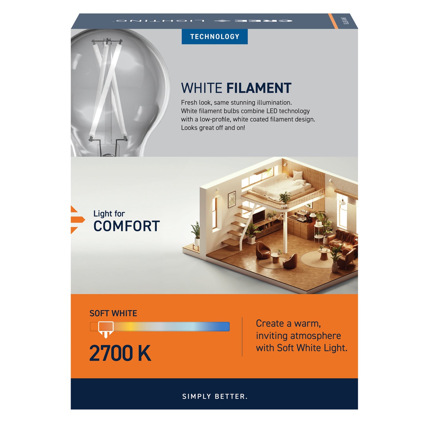 60W Replacement A19 White Filament Soft White Medium E26 Base Dimmable LED Light Bulb (4-Pack)