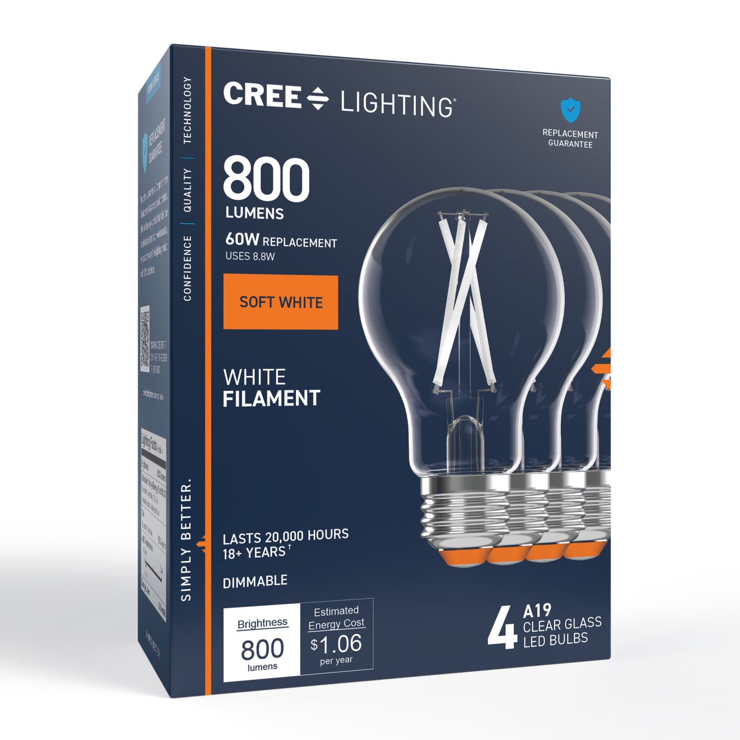 60W Replacement A19 White Filament Soft White Medium E26 Base Dimmable LED Light Bulb (4-Pack)