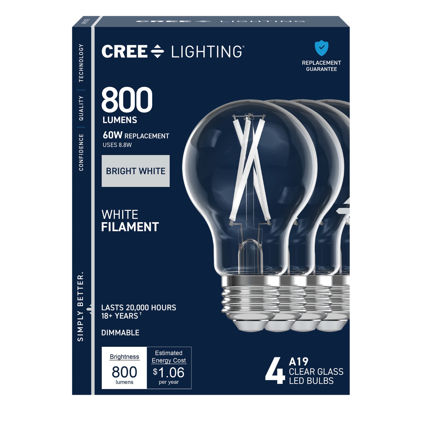 60W Replacement A19 White Filament Bright White Medium E26 Base Dimmable LED Light Bulb (4-Pack)