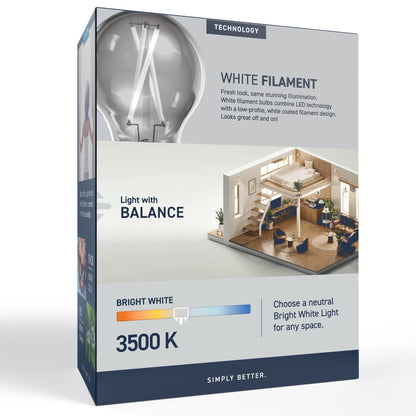 60W Replacement A19 White Filament Bright White Medium E26 Base Dimmable LED Light Bulb (4-Pack)