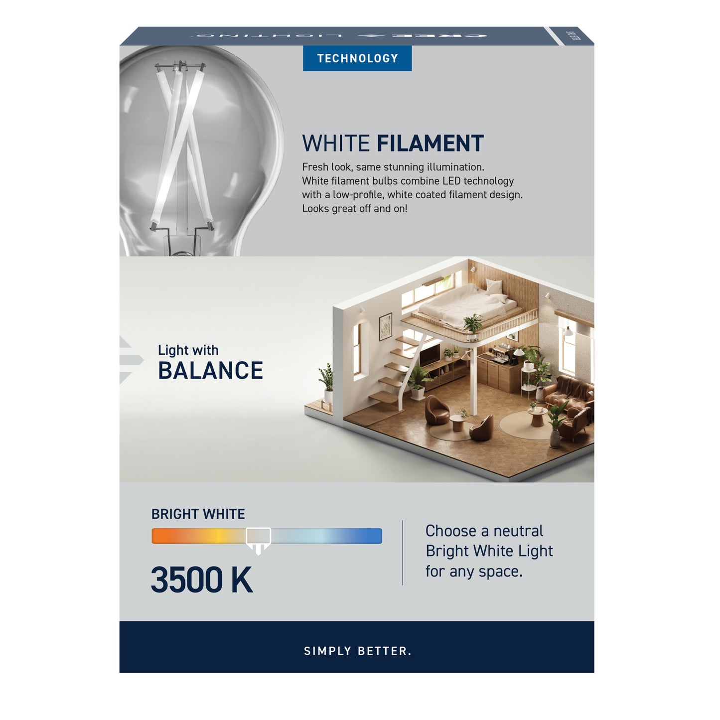 60W Replacement A19 White Filament Bright White Medium E26 Base Dimmable LED Light Bulb (4-Pack)