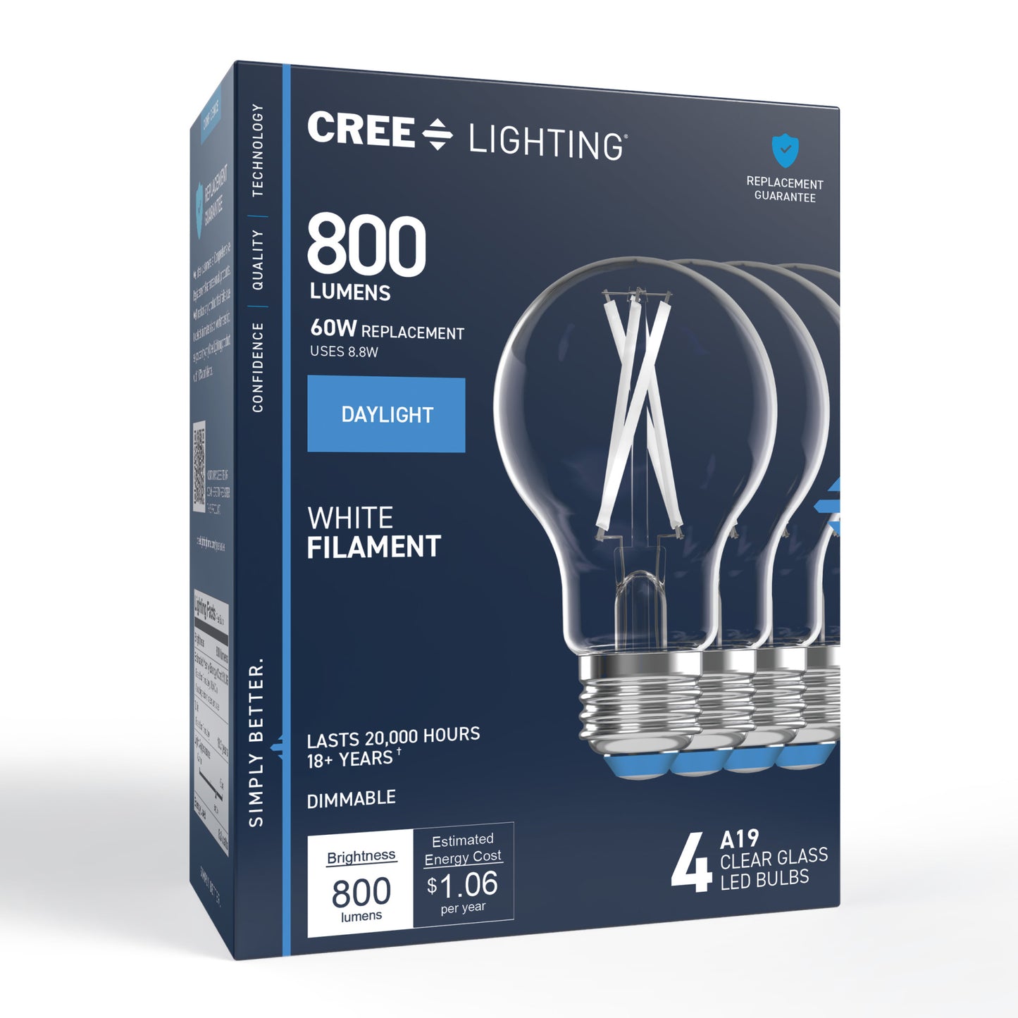 60W Replacement A19 White Filament Daylight Medium E26 Base Dimmable LED Light Bulb (4-Pack)