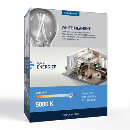 60W Replacement A19 White Filament Daylight Medium E26 Base Dimmable LED Light Bulb (4-Pack)