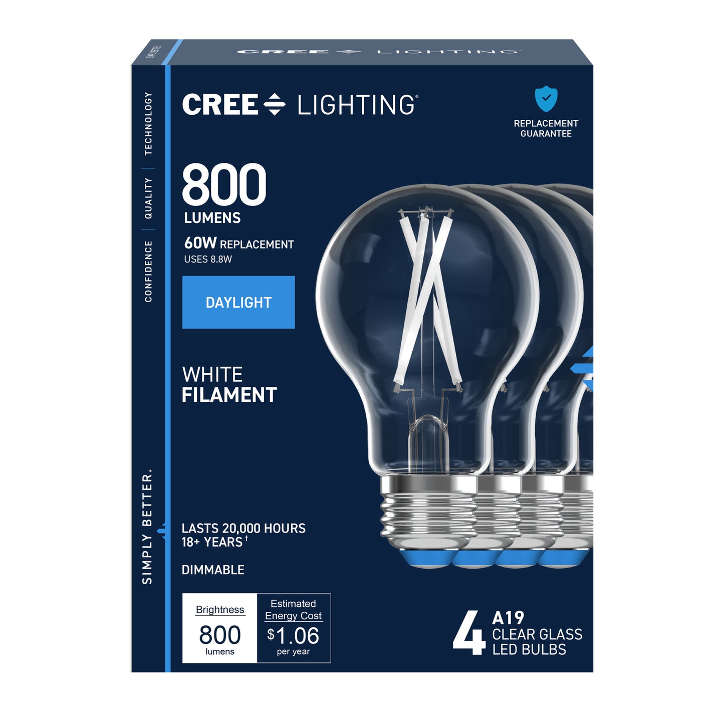 60W Replacement A19 White Filament Daylight Medium E26 Base Dimmable LED Light Bulb (4-Pack)