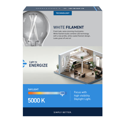 60W Replacement A19 White Filament Daylight Medium E26 Base Dimmable LED Light Bulb (4-Pack)