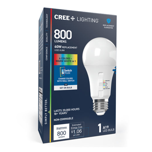 60W Replacement A19 Color Changing + White Medium E26 Base Non-Dimmable LED Party Light Bulb