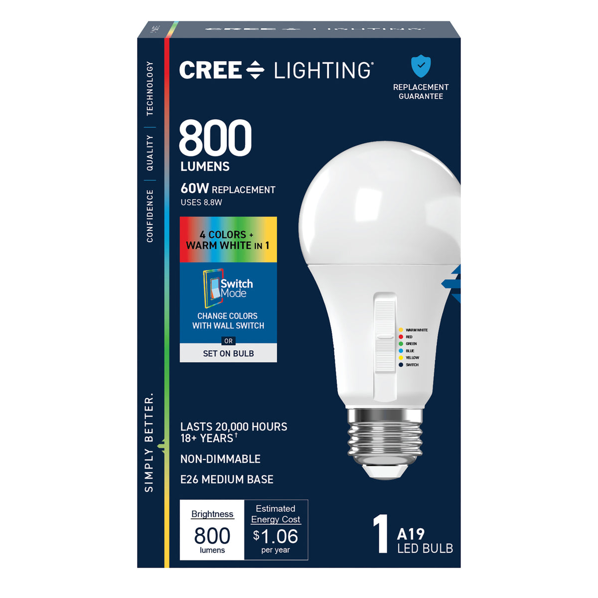 60W Replacement A19 Color Changing + White Medium E26 Base Non-Dimmable LED Party Light Bulb