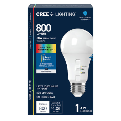 60W Replacement A19 Color Changing + White Medium E26 Base Non-Dimmable LED Party Light Bulb
