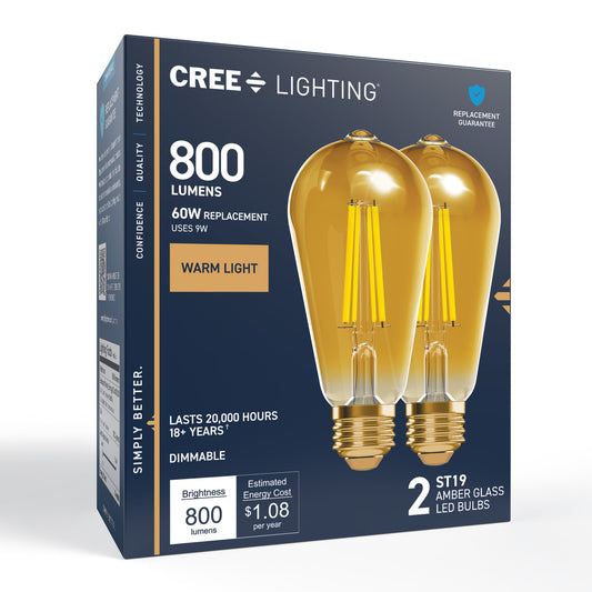 60W Replacement ST19 Vintage Filament Warm Light Medium E26 Base Dimmable LED Light Bulb (2-Pack)