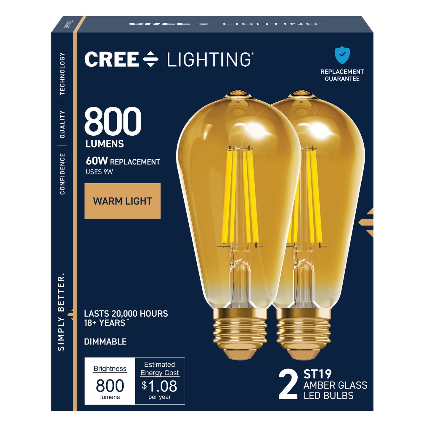 60W Replacement ST19 Vintage Filament Warm Light Medium E26 Base Dimmable LED Light Bulb (2-Pack)