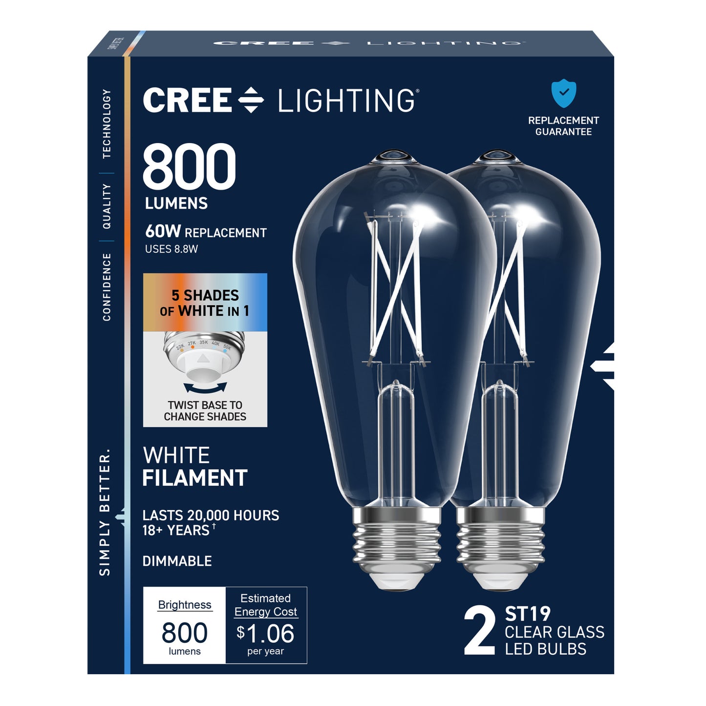 60W Replacement ST19 White Filament Switchable White Medium E26 Base Dimmable LED Light Bulb (2-Pack)