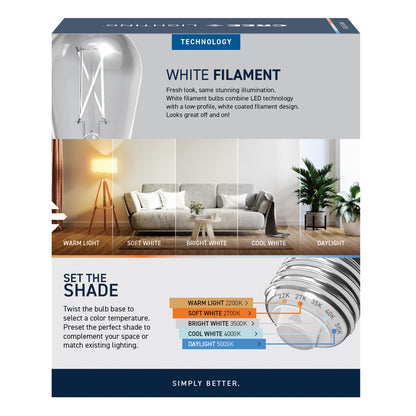 60W Replacement ST19 White Filament Switchable White Medium E26 Base Dimmable LED Light Bulb (2-Pack)
