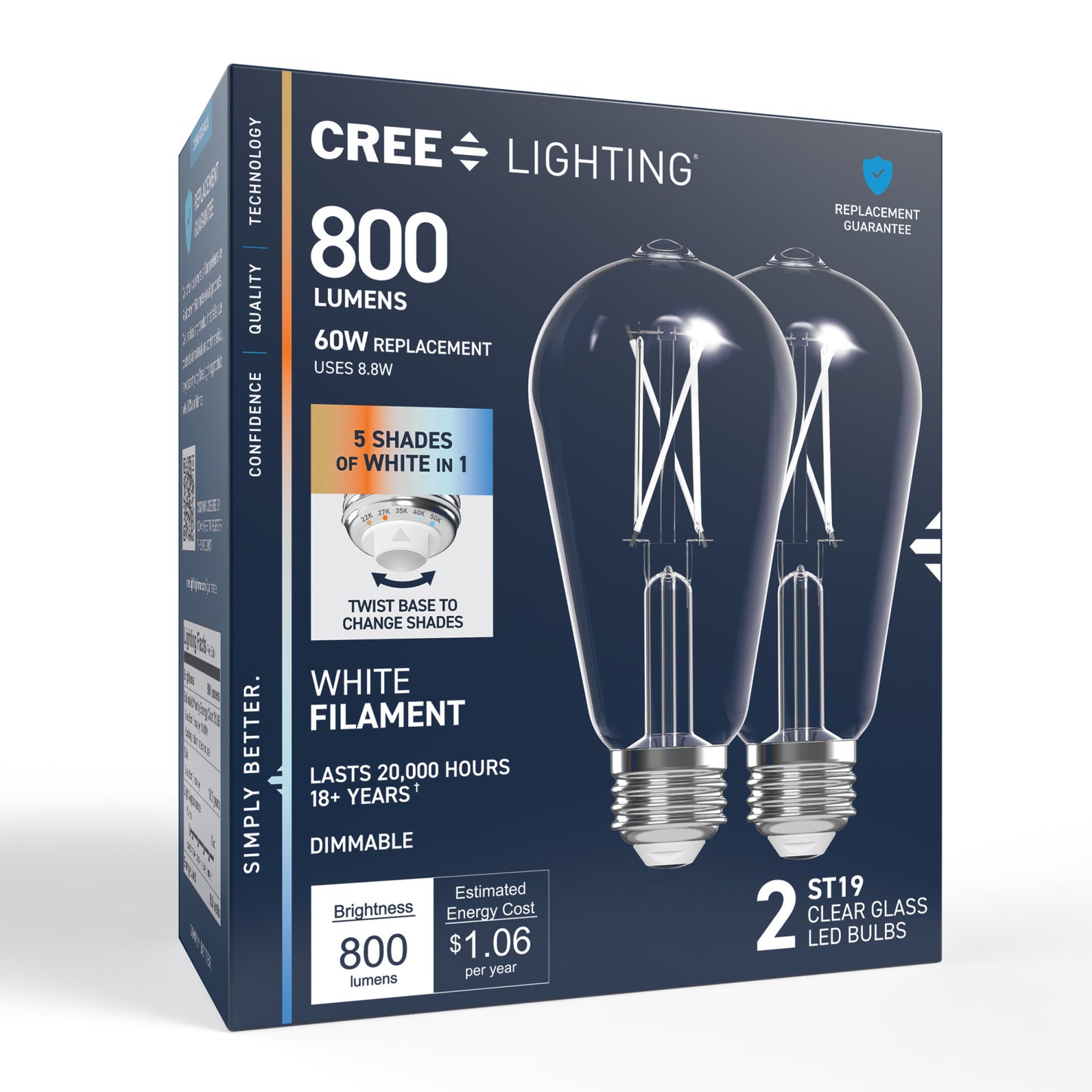 60W Replacement ST19 White Filament Switchable White Medium E26 Base Dimmable LED Light Bulb (2-Pack)