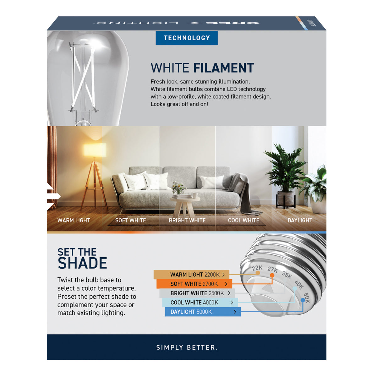 60W Replacement ST19 White Filament Switchable White Medium E26 Base Dimmable LED Light Bulb (2-Pack)
