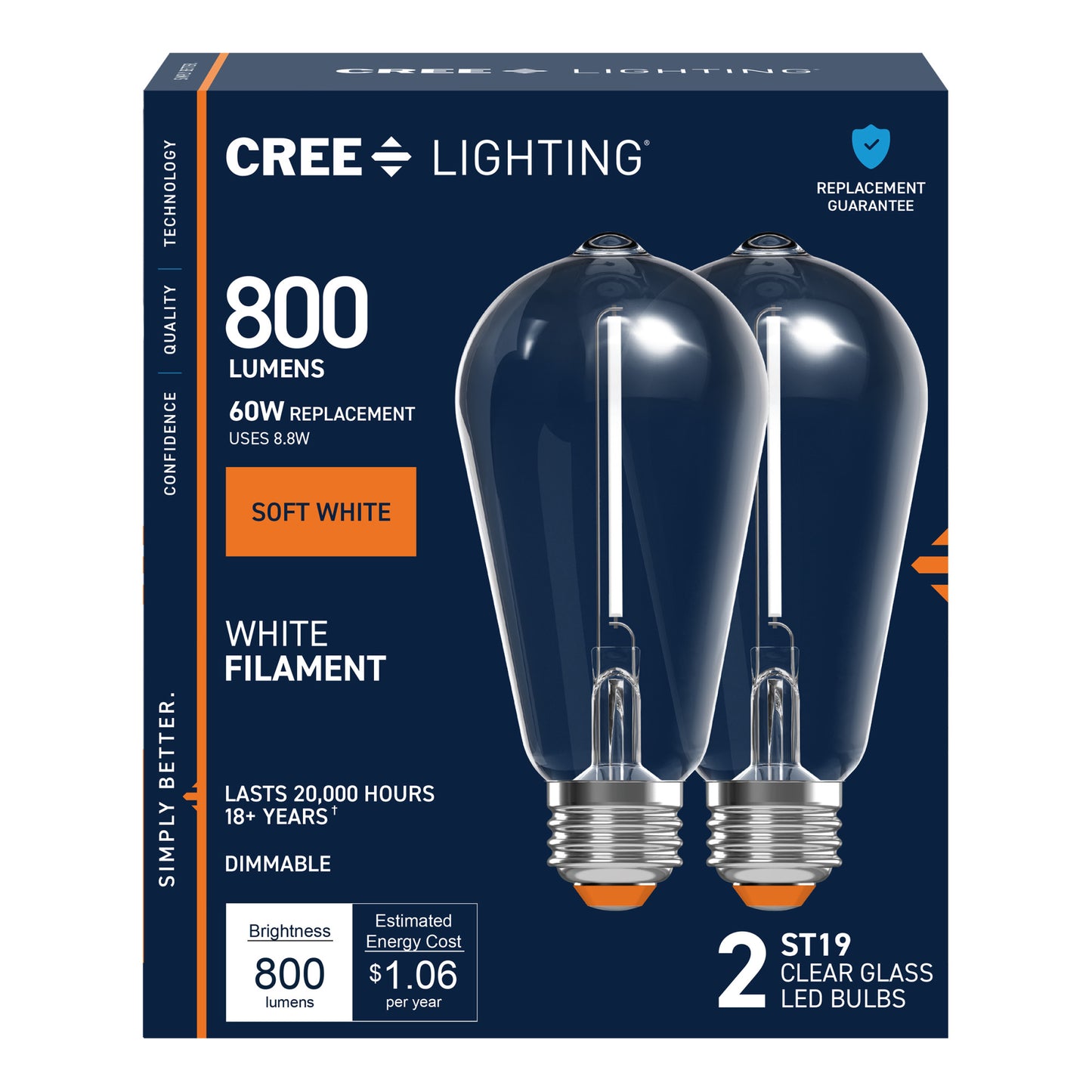 60W Replacement ST19 White Filament Soft White Medium E26 Base Dimmable LED Light Bulb (2-Pack)