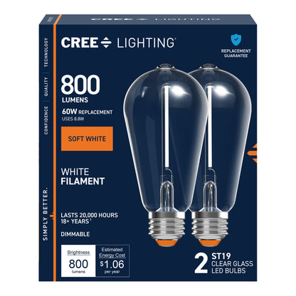 60W Replacement ST19 White Filament Soft White Medium E26 Base Dimmable LED Light Bulb (2-Pack)