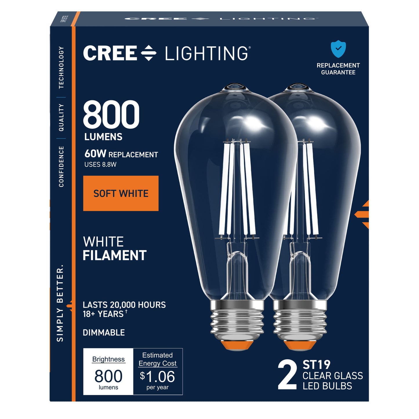 60W Replacement ST19 White Filament Soft White Medium E26 Base Dimmable LED Light Bulb (2-Pack)