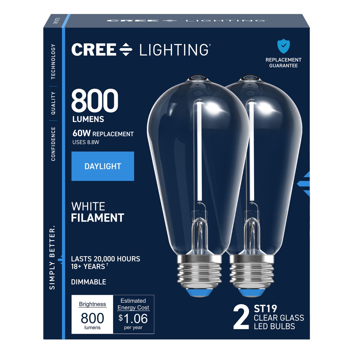 60W Replacement ST19 White Filament Daylight Medium E26 Base Dimmable LED Light Bulb (2-Pack)