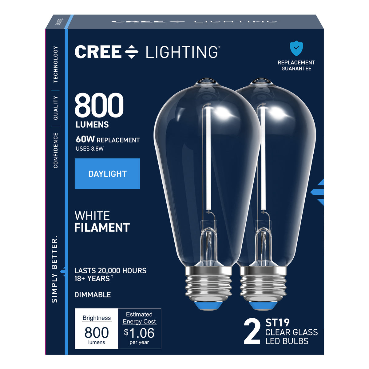 60W Replacement ST19 White Filament Daylight Medium E26 Base Dimmable LED Light Bulb (2-Pack)