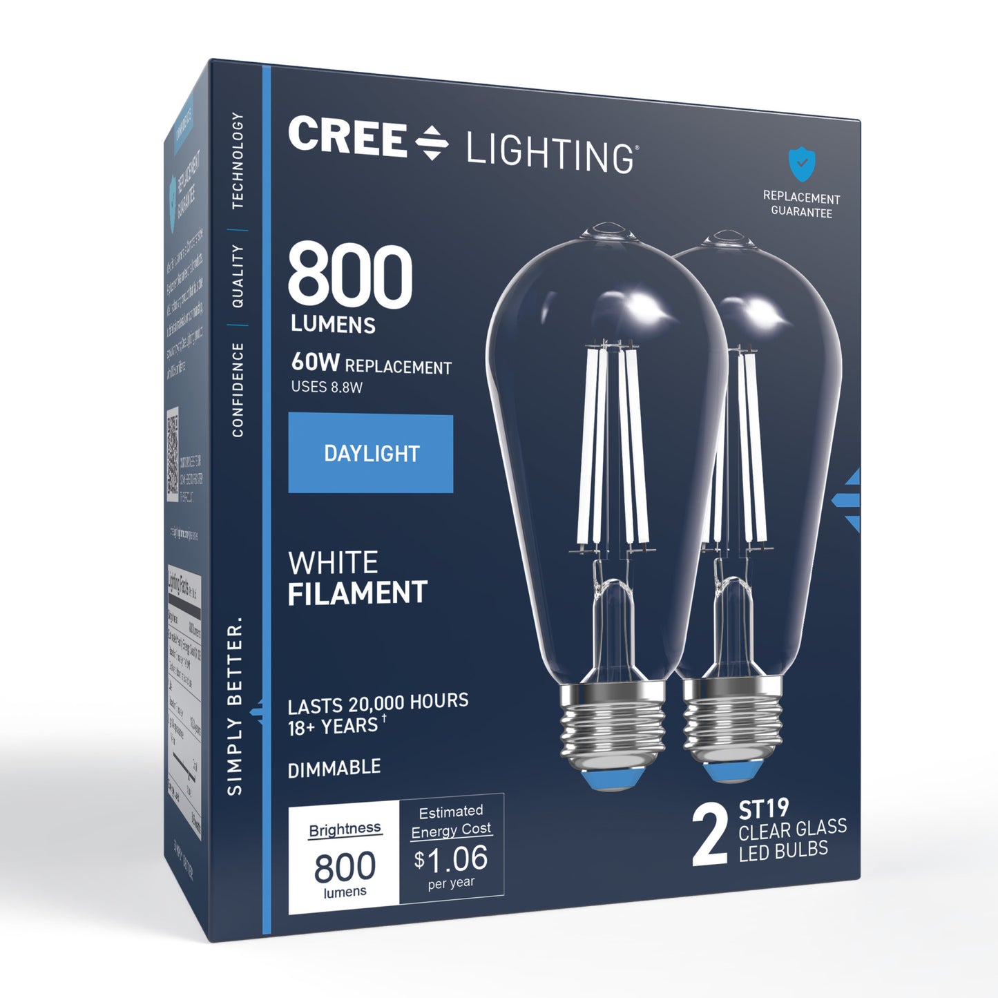 60W Replacement ST19 White Filament Daylight Medium E26 Base Dimmable LED Light Bulb (2-Pack)