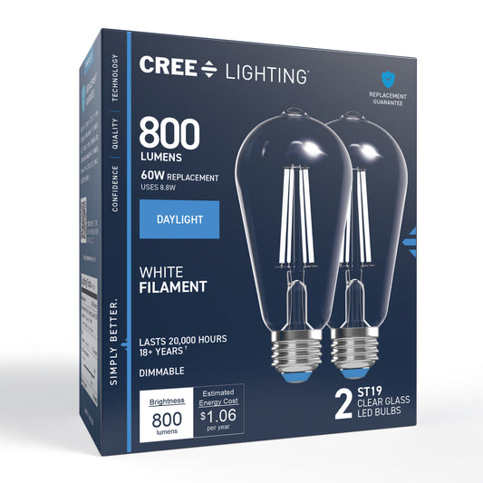 60W Replacement ST19 White Filament Daylight Medium E26 Base Dimmable LED Light Bulb (2-Pack)