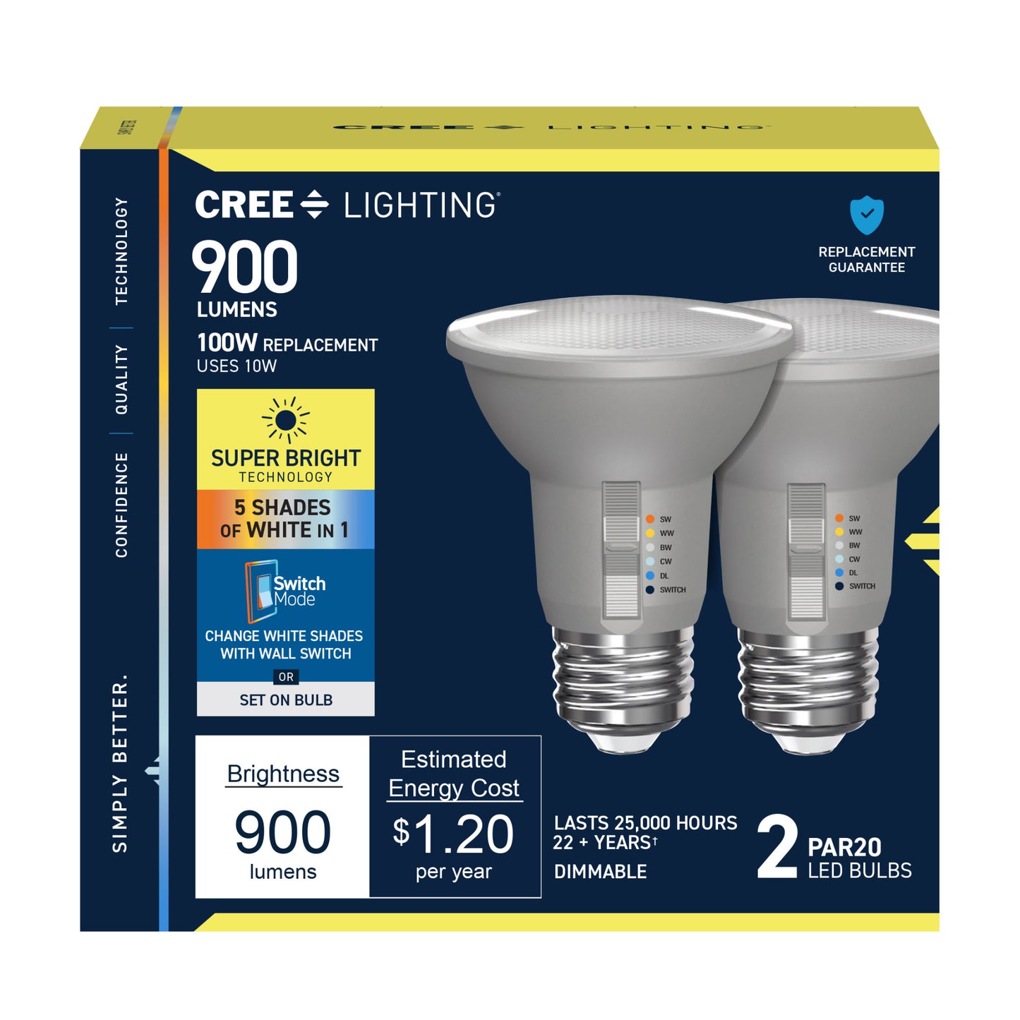 100W Replacement PAR20 Super Bright 5 Shades + Switch Mode Medium E26 Base Dimmable LED Light Bulb (2-Pack)