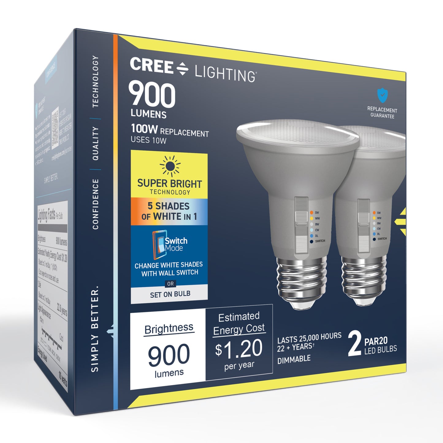 100W Replacement PAR20 Super Bright 5 Shades + Switch Mode Medium E26 Base Dimmable LED Light Bulb (2-Pack)