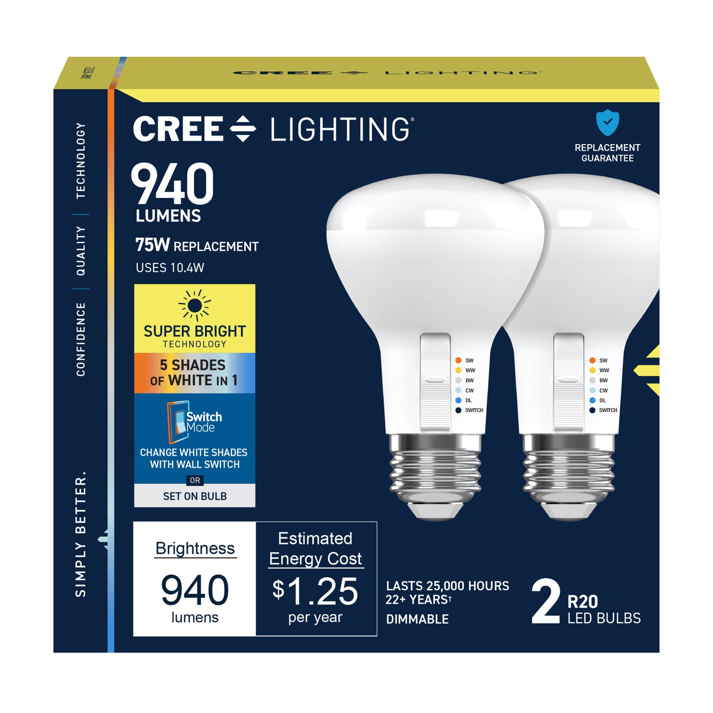 75W Replacement R20 5 Shades + Switch Mode Medium E26 Base Dimmable LED Light Bulb (2-Pack)