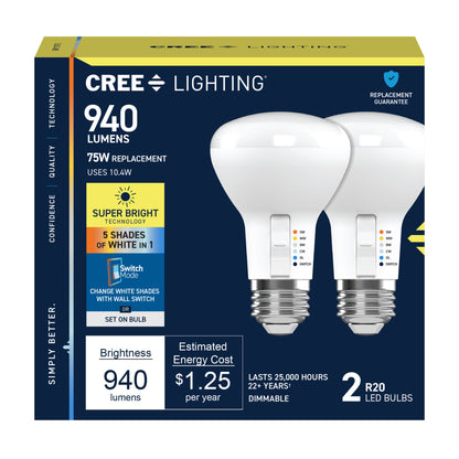 75W Replacement R20 5 Shades + Switch Mode Medium E26 Base Dimmable LED Light Bulb (2-Pack)